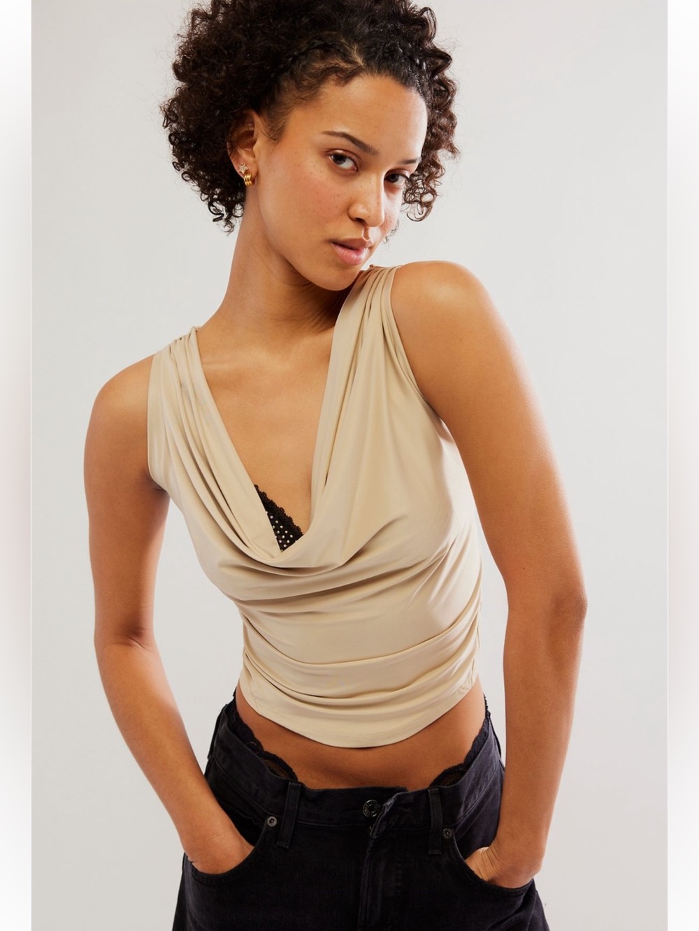 Free People Morning Oat Draped Crop Top